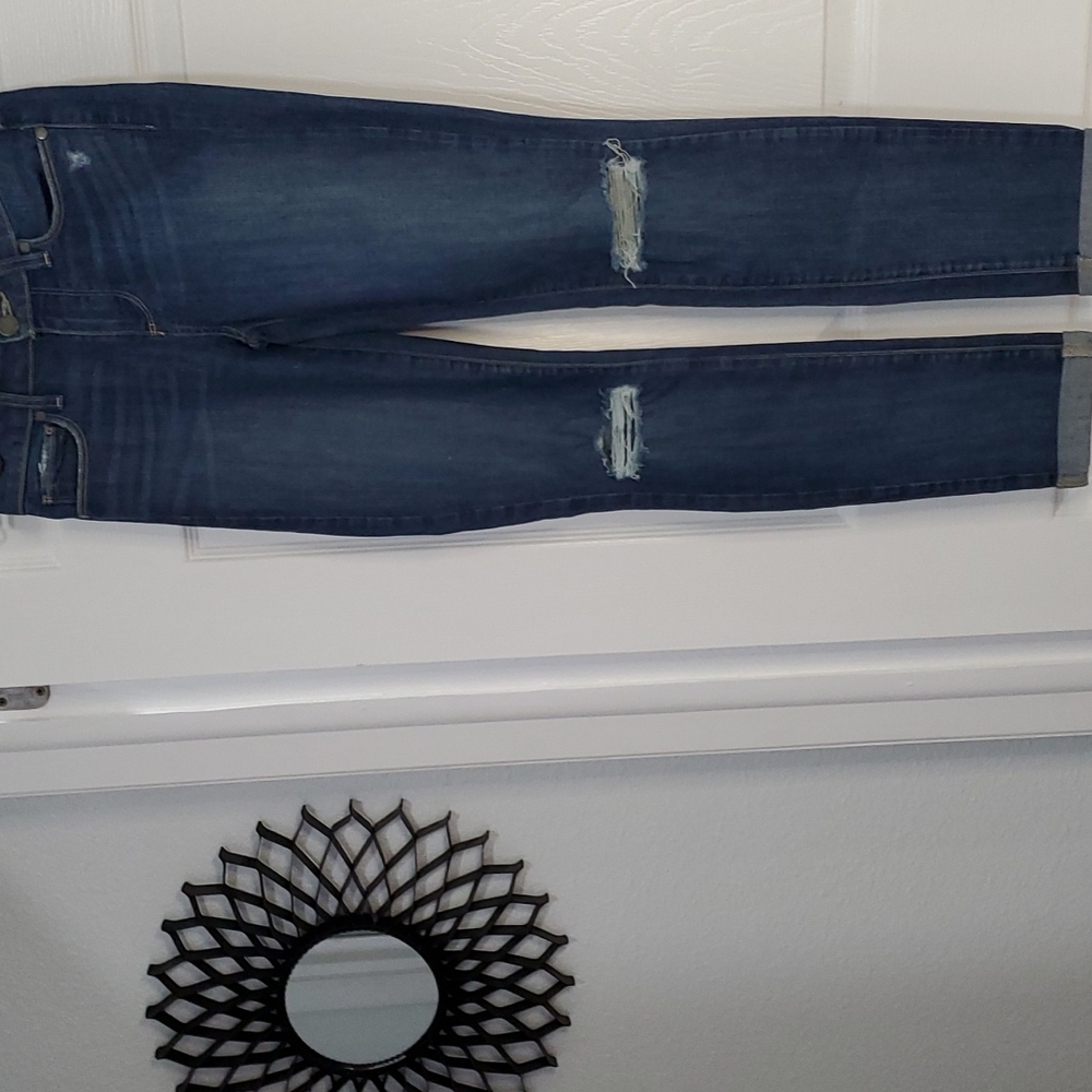 EUC PAIGE MID-RISE KYLIE RIPPED KNEE CROP/ROLL UP JEANS SZ 27